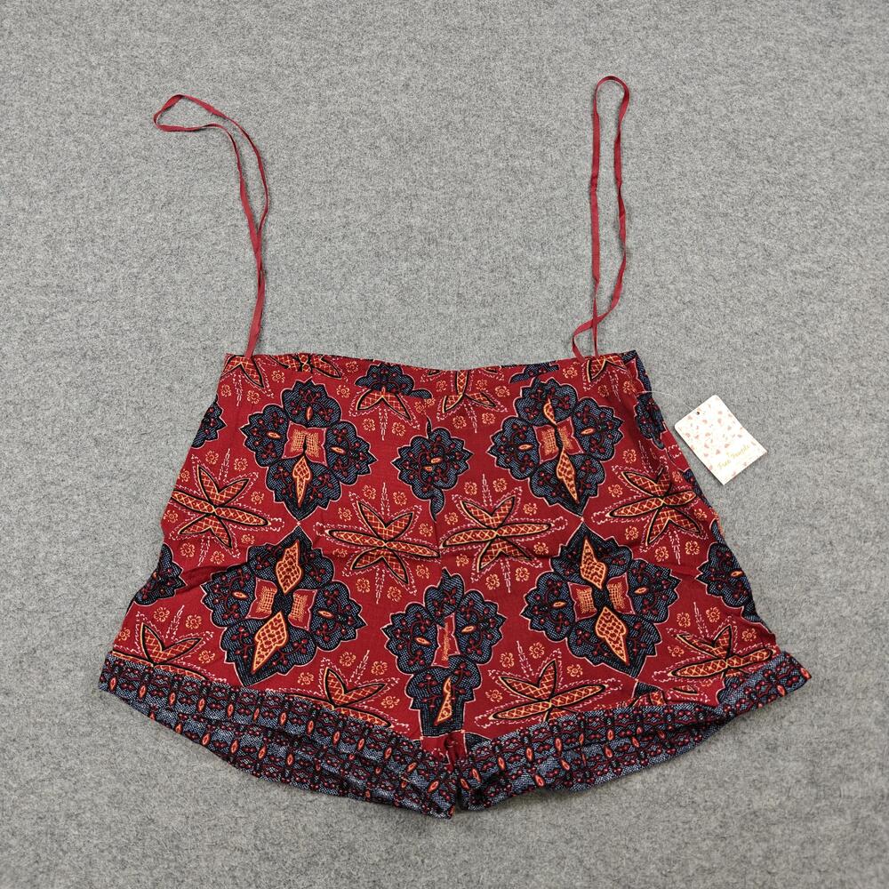 Free People Shorts Womens 12 Red Floral Hot Pants Rayon Viscose Casual Ruffle